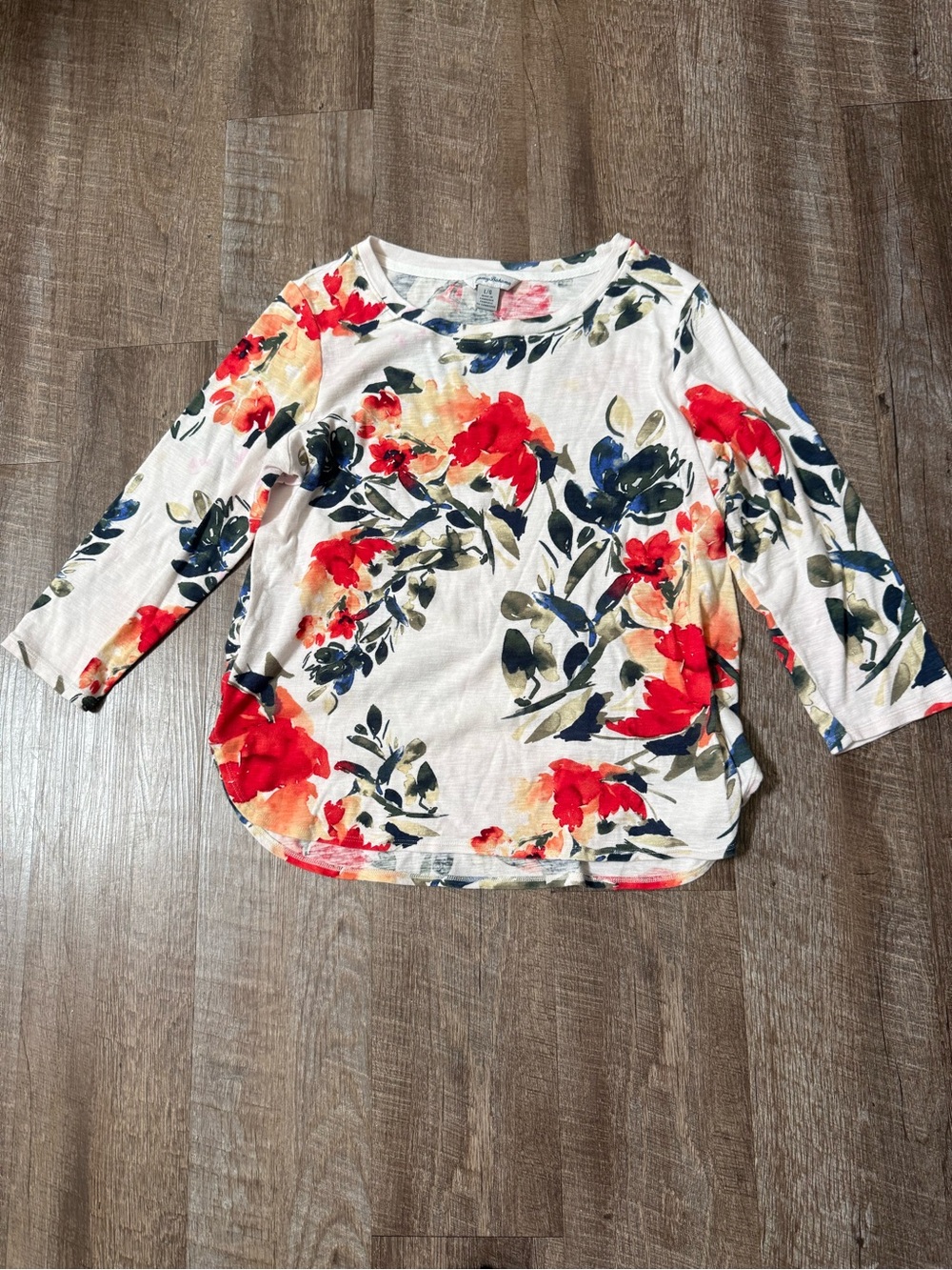 Tommy Bahama Cream Top with Red and Navy Floral Print - Picture 3 of 6